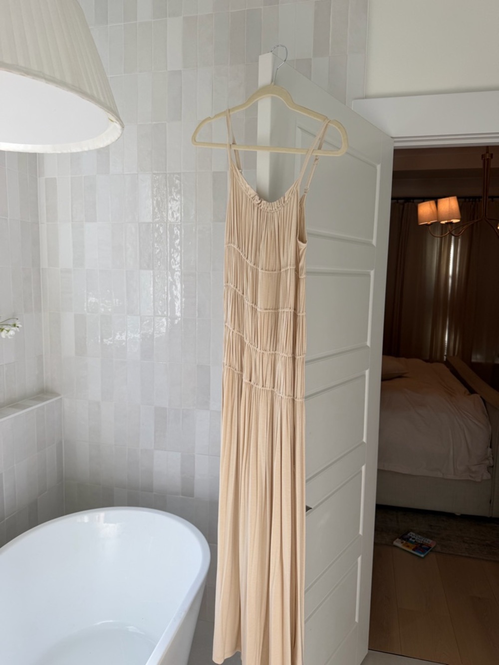 NA-KD Cream Ruched Spaghetti-Strap Maxi Dress - Picture 2 of 3